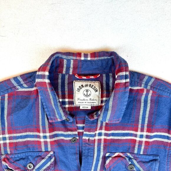 Iron and Resin Red Plaid Freedom Riders Cotton Flannel Shirt Men’s S-M Read - Picture 3 of 11